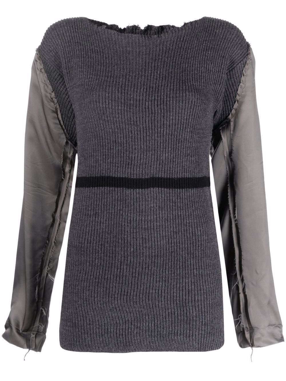 Distressed contrast sleeve knit top - Grey