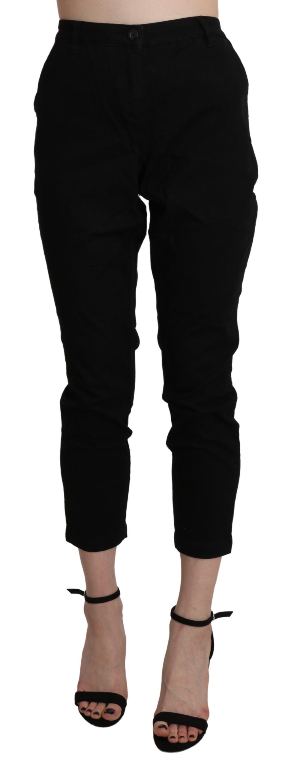Acht Black High Waist Skinny Cropped Cotton Capri Women's Pant