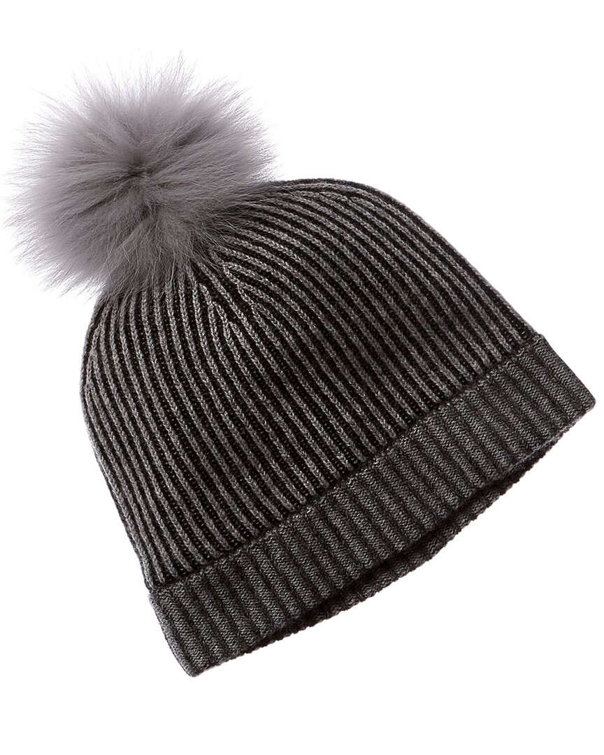 Cashmere Colorblocked Pompom Cashmere Hat