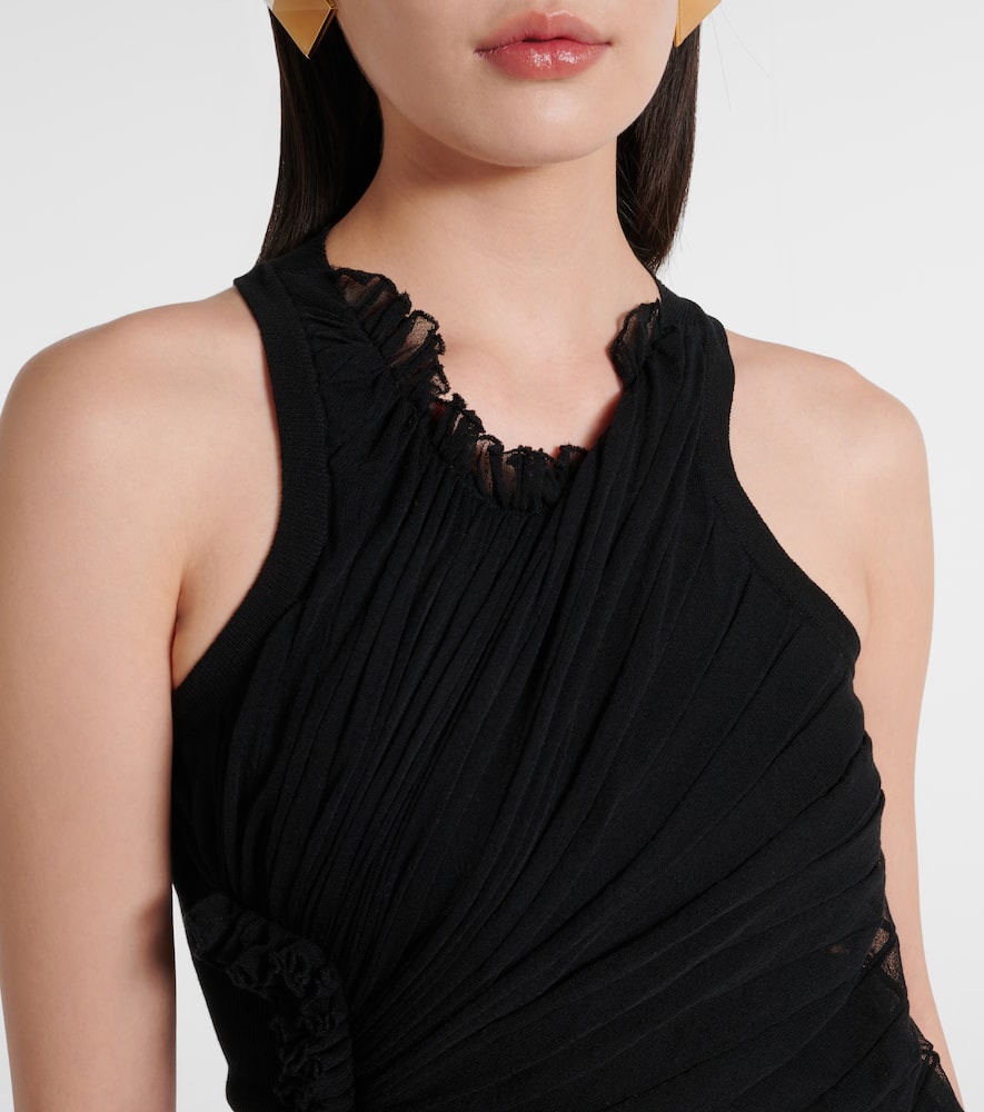 Gathered sheer tulle maxi dress