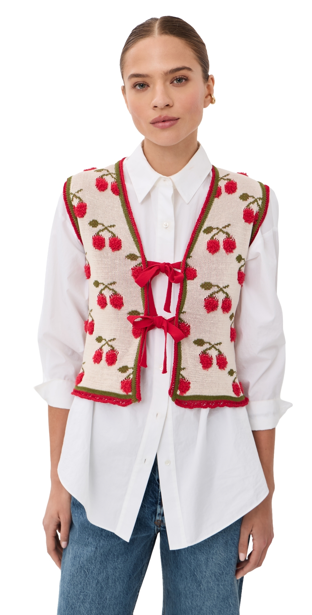Cherry Gilet Multicolor Ecru/Green/Red