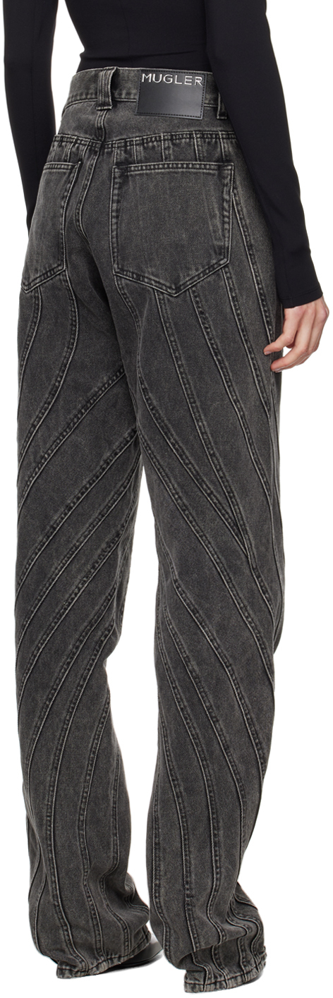 Mugler Black Washed Spiral Baggy Jeans