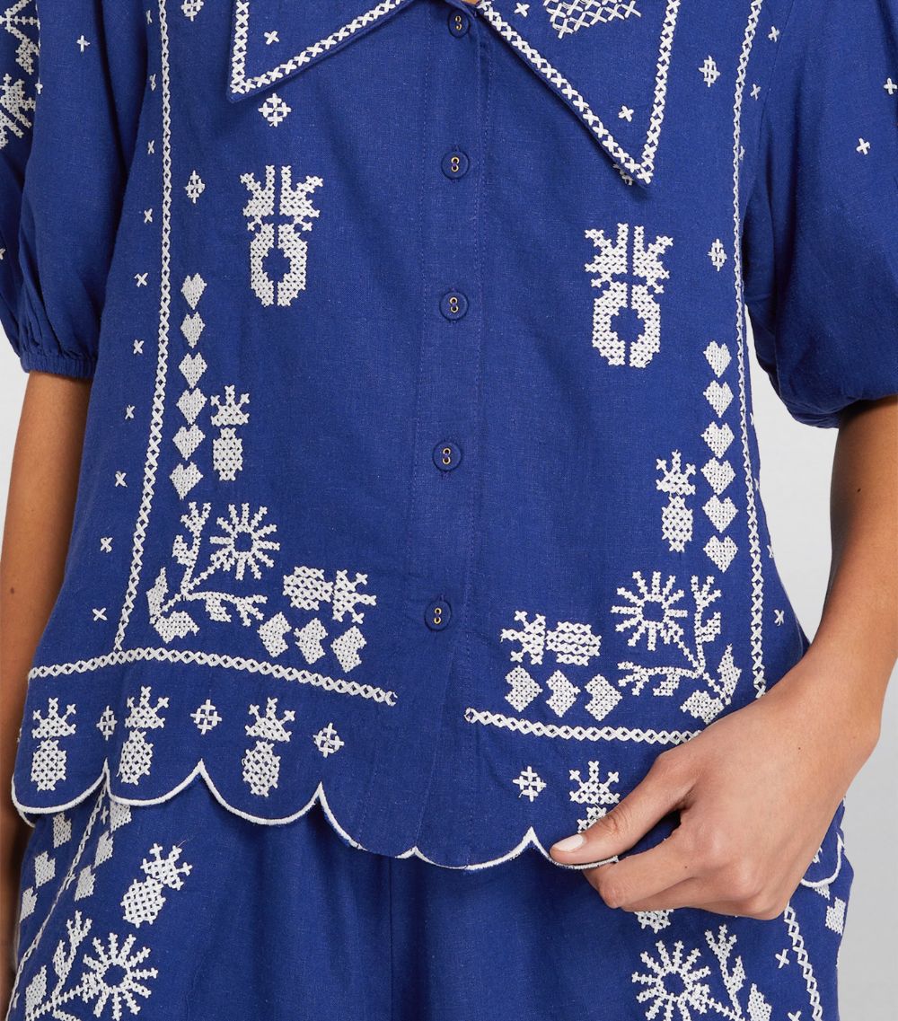 Linen-Blend Embroidered Shirt