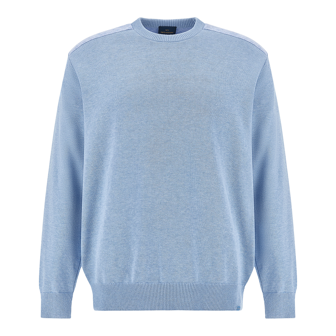 Crew‑neck sweater in Fresco cotton with linen details, Man, Allure