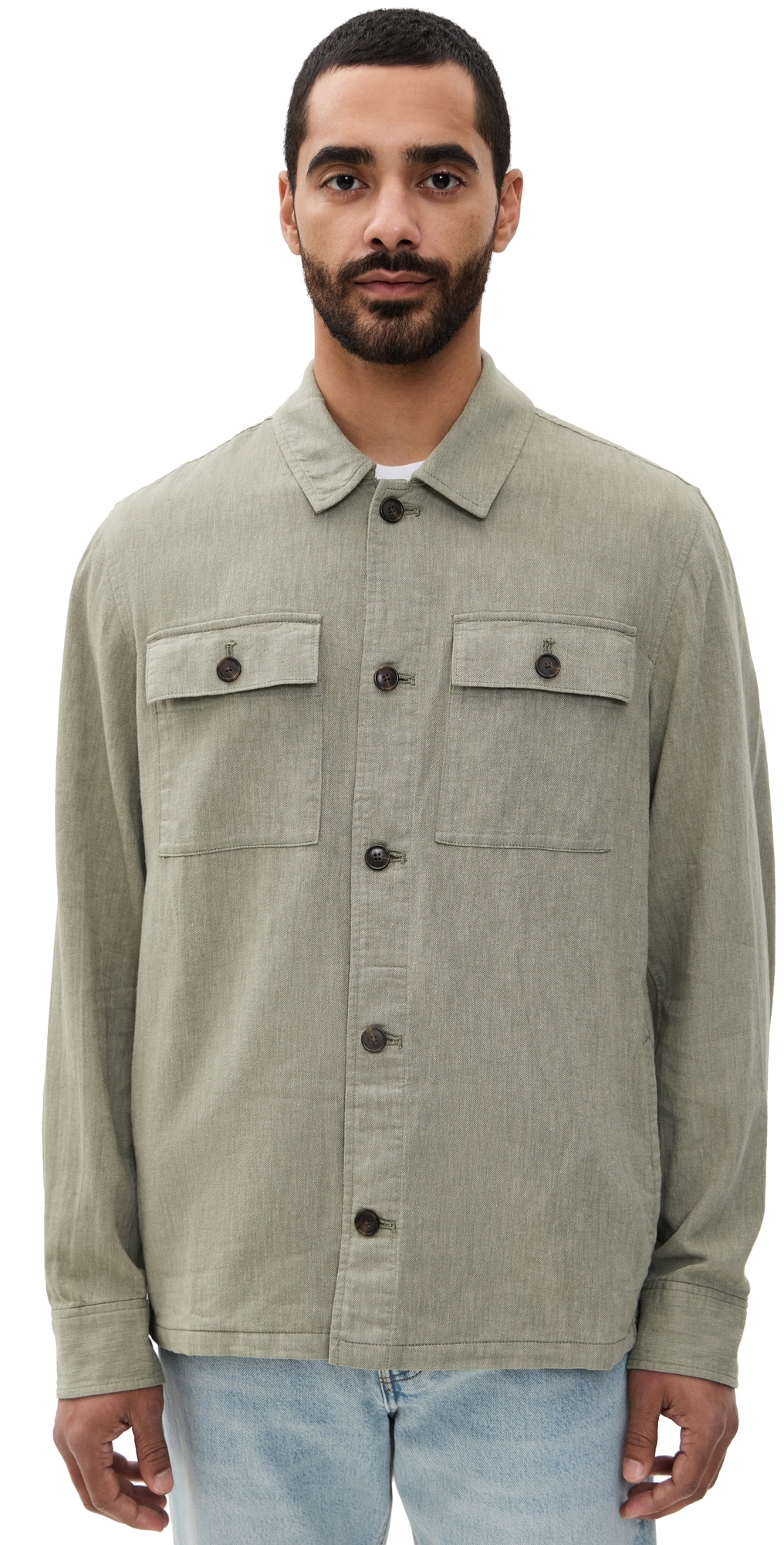 Faherty Movement Linen Shirt Jacket Sage Cliff 