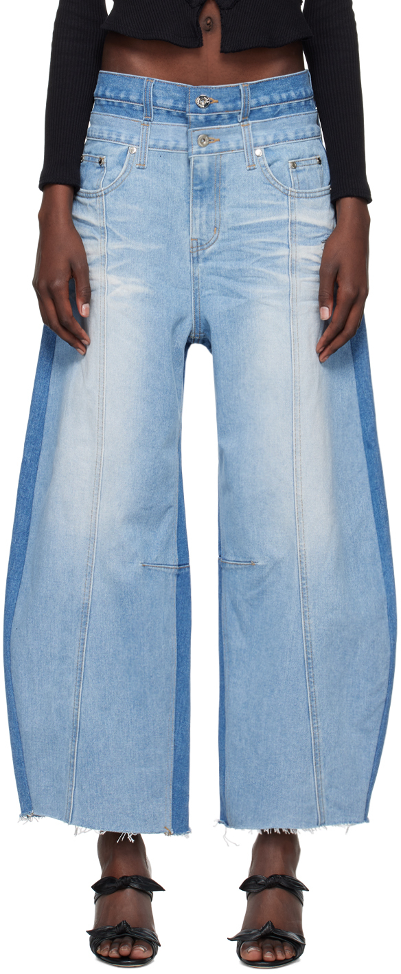Rokh Blue Balloon Shaped Layered Denim Jeans