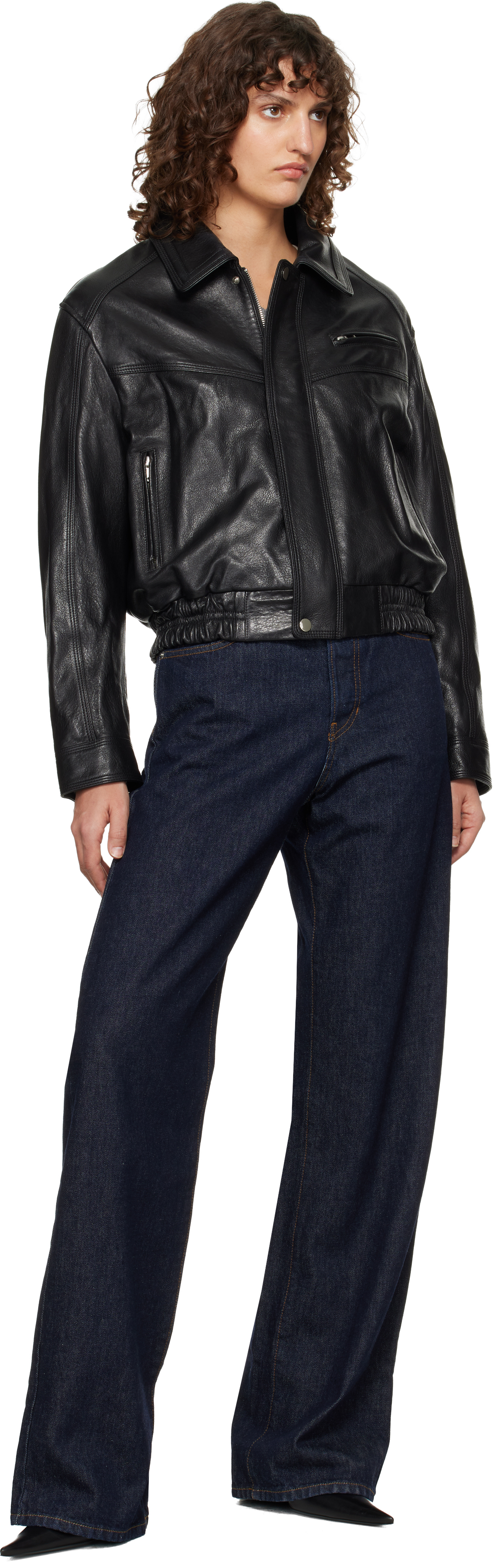 Black Clint Cropped Bomber Jacket
