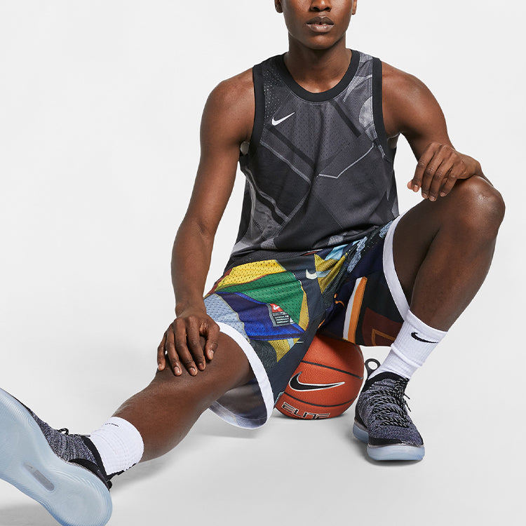 Logo Round Neck Loose Gym Sports Quick Dry Basketball Vest Black