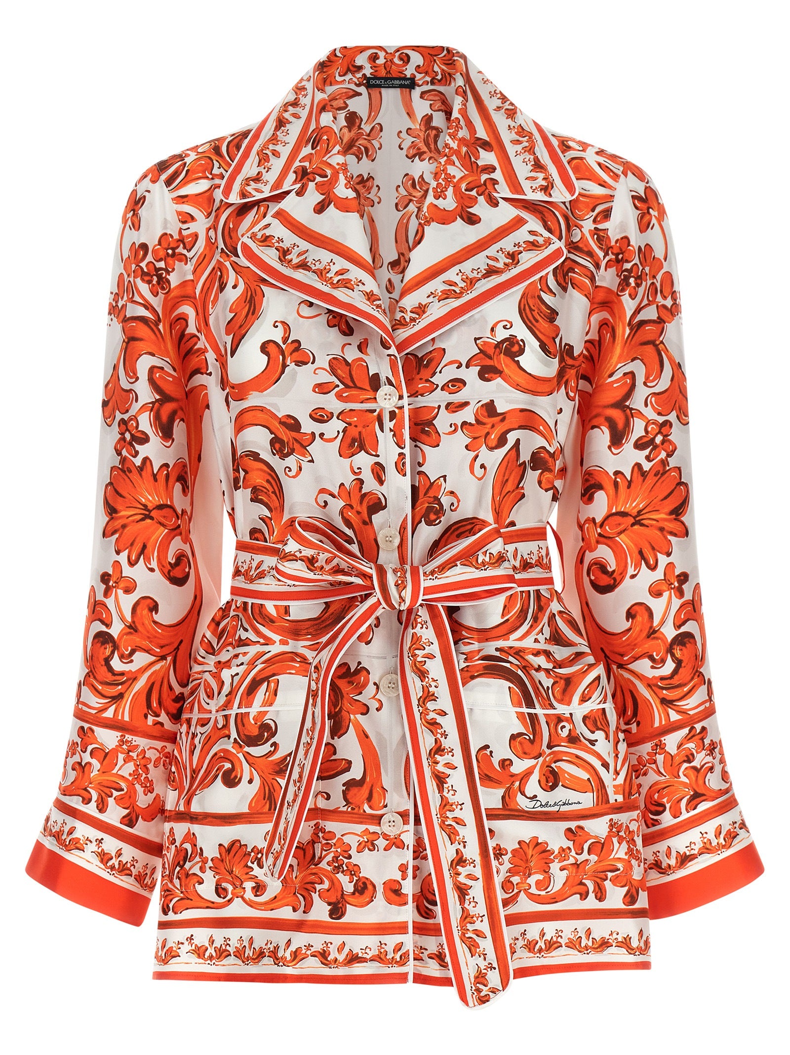 Maiolica-Print Silk Blouse — Orange
