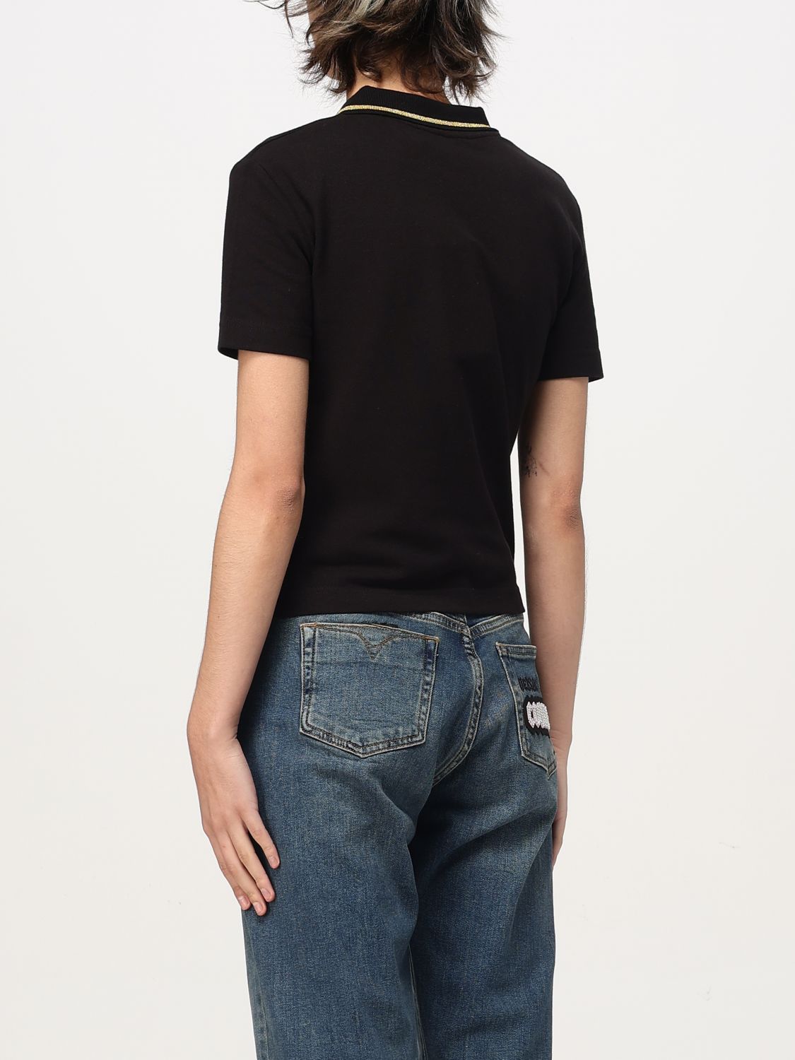 Embroidered-logo cotton polo shirt - Black