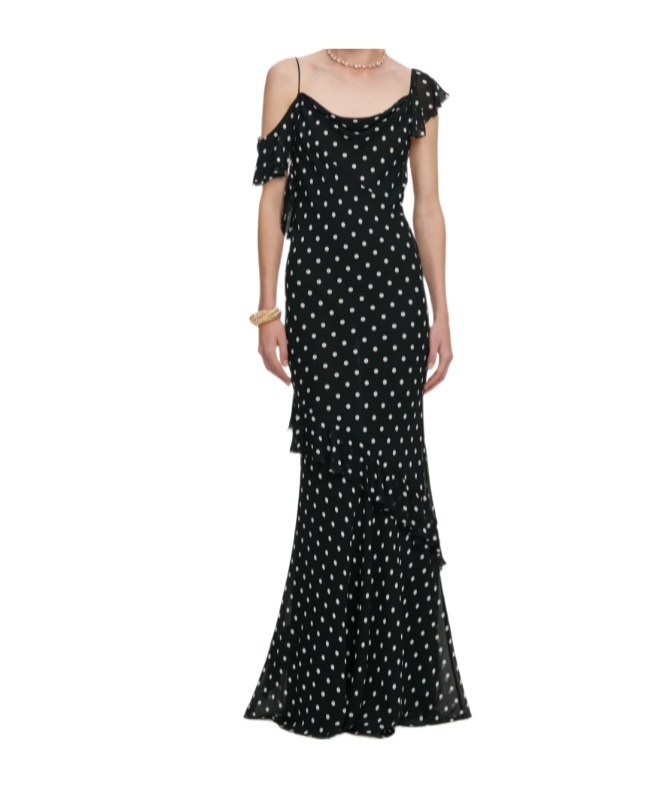 Black Polka Dot Georgette Maxi Dress