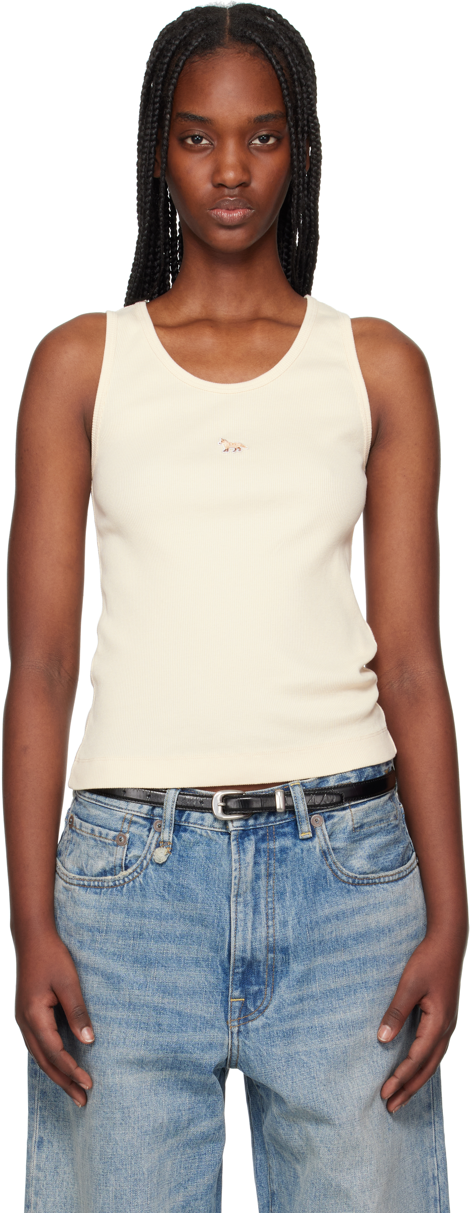 Maisonkitsune | Maison Kitsuné Beige Baby Fox Patch Ribbed Tank