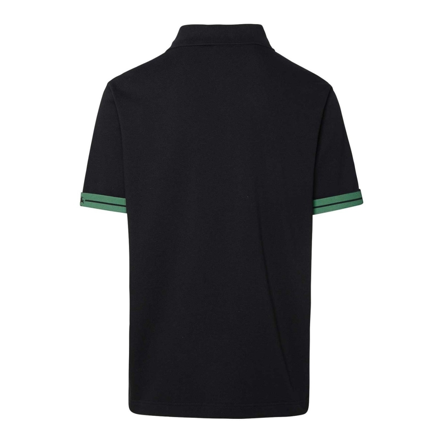 Striped-Cuffs Short Sleeved Cotton Polo Shirt