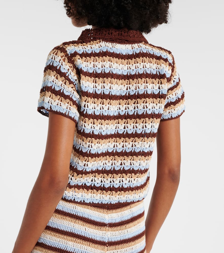 Crochet striped cotton polo shirt