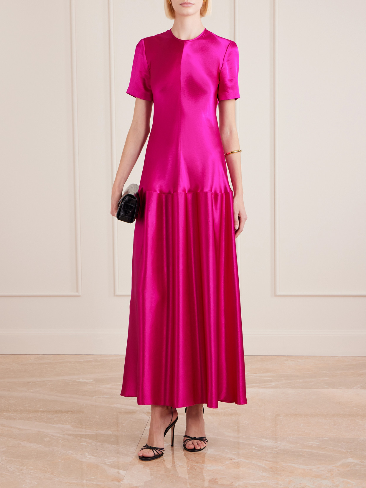 Clodia Pleated Textured-satin Maxi Dress - Pink