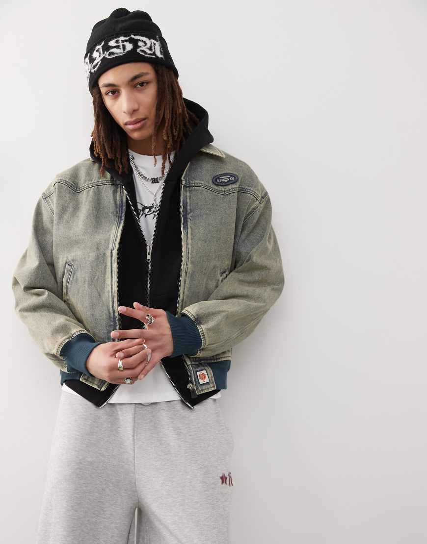 Aape by A Bathing Ape denim western jacket with back embroidery in vintage wash-Blue