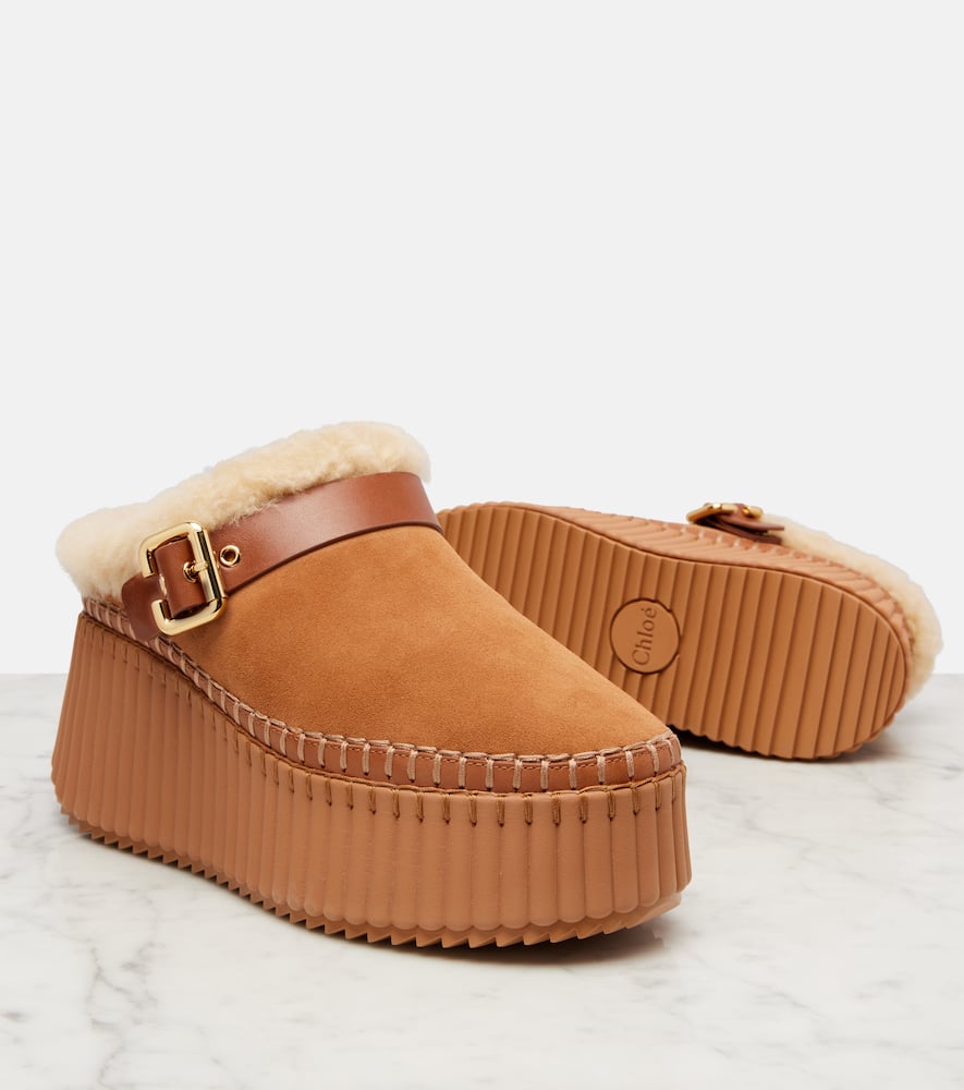 Chloé Nama 80 shearling-lined suede platform mules