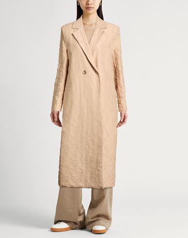 Woman Overcoat & Trench Coat Sand Size 8 Cotton, Polyamide, Elastane