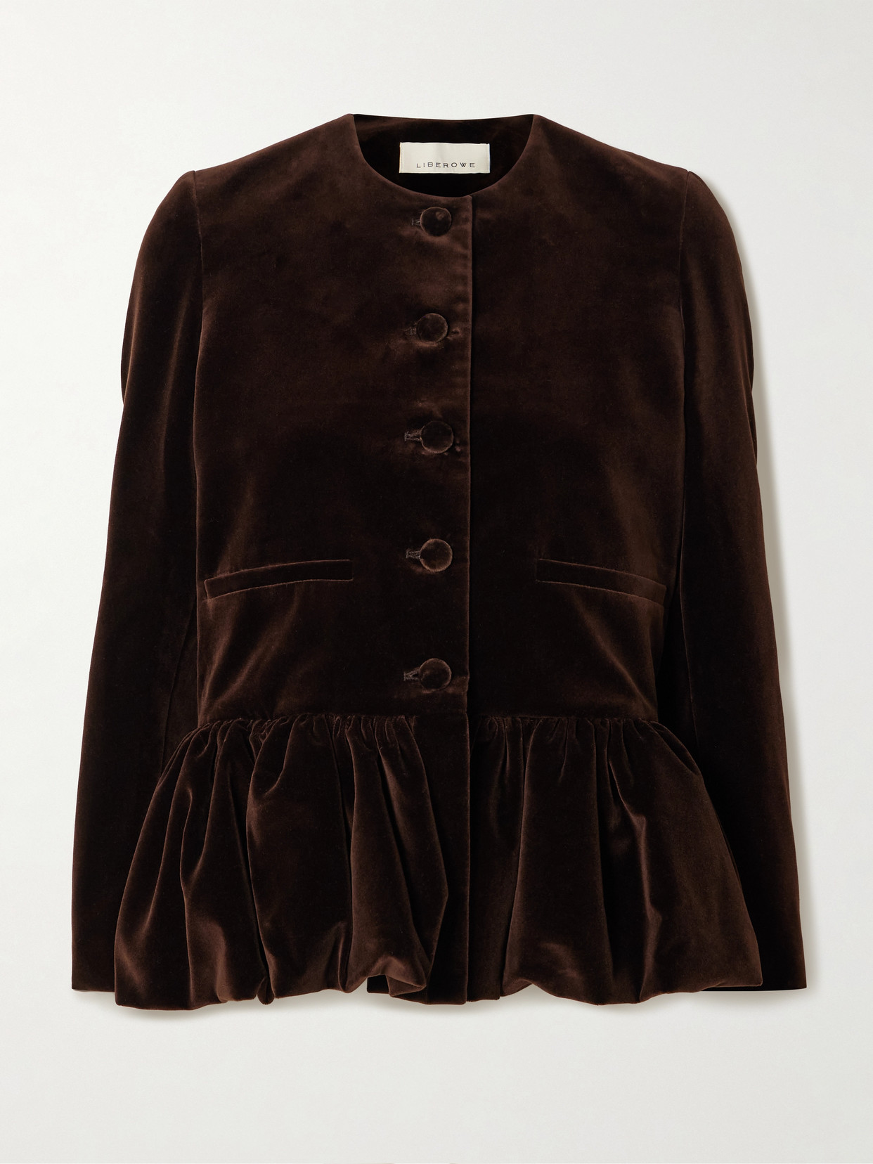 Cotton-velvet Peplum Jacket - Brown