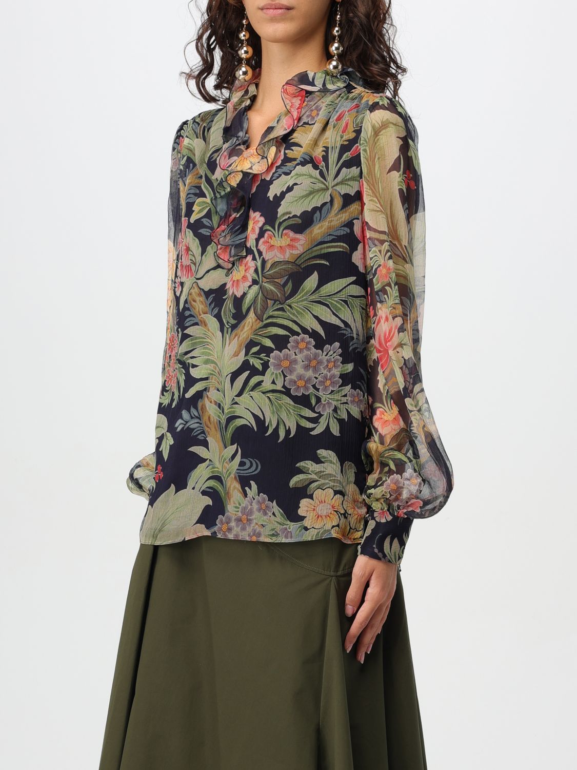 Floral-print silk blouse - Blue