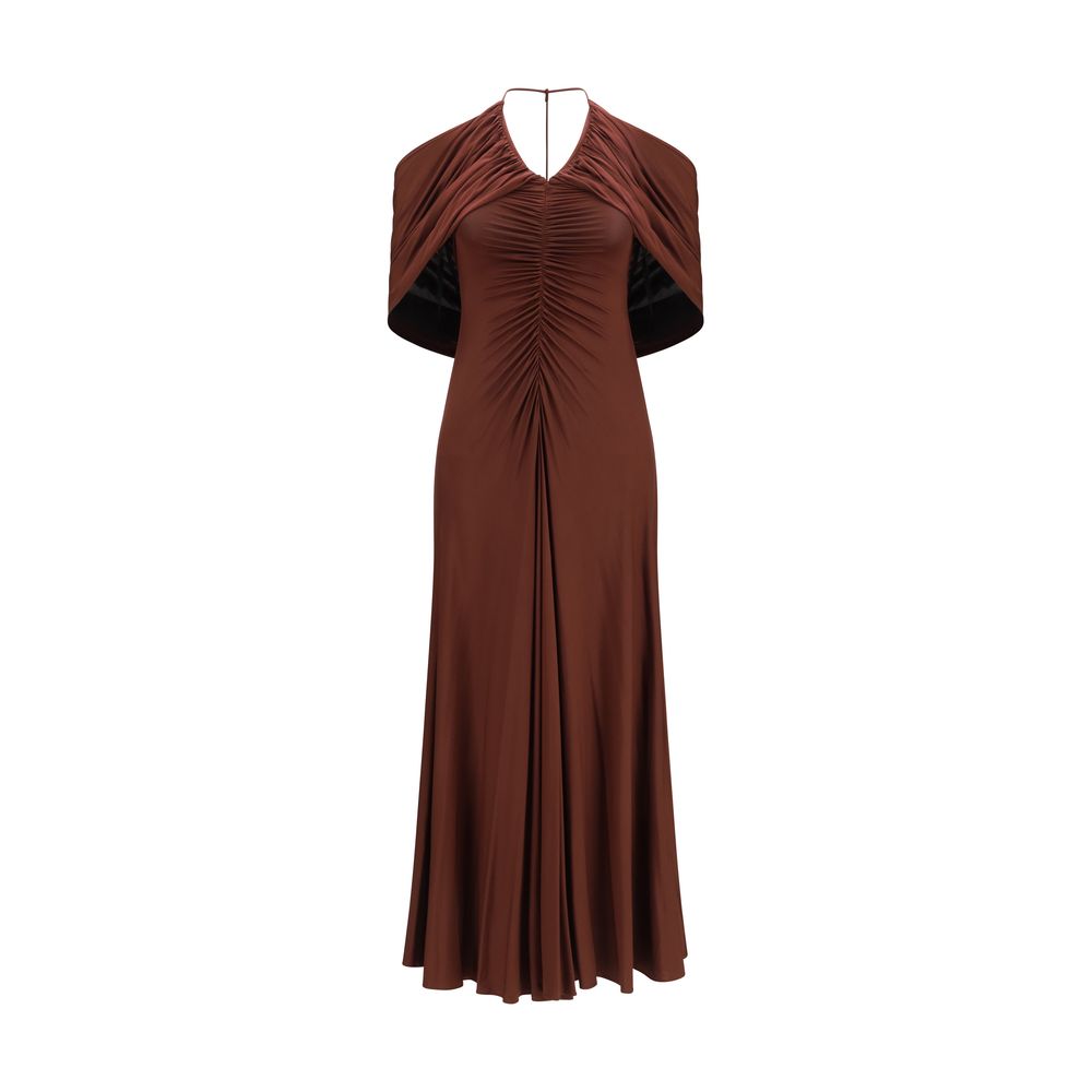 Draped Jersey Halter Dress — Brown