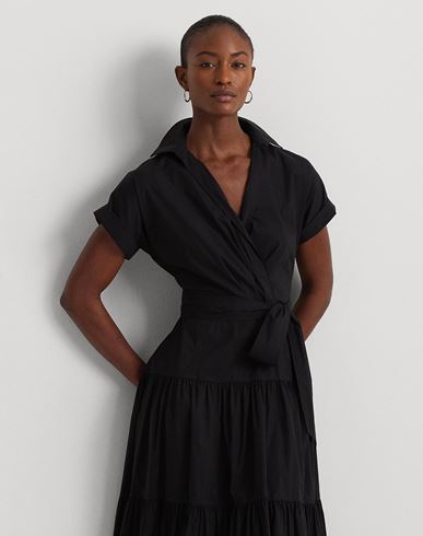 Belted Cotton-blend Tiered Dress Woman Midi dress Black