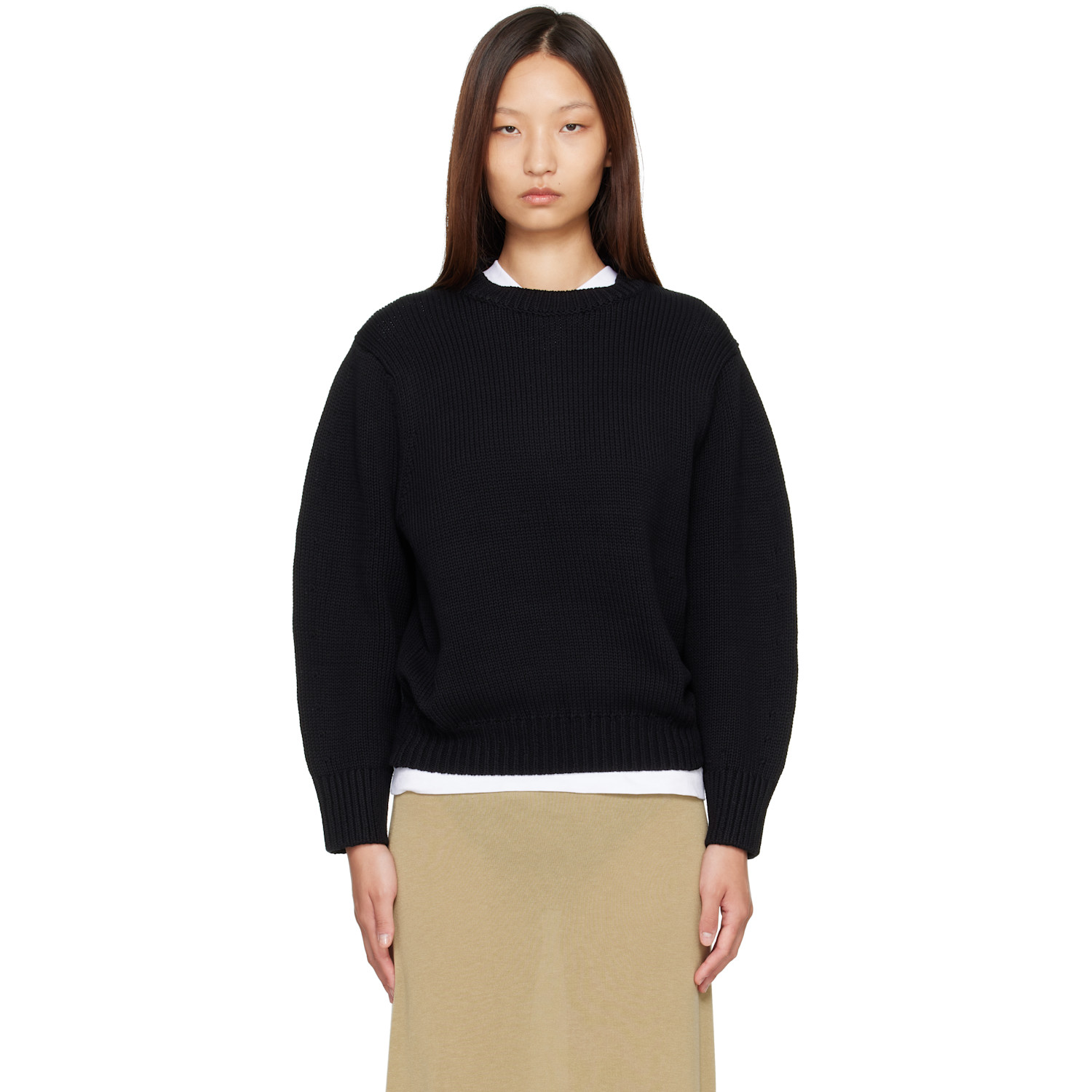 Black Oversized Crew Knit Sweater