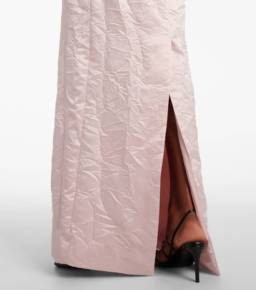 Embroidered satin gown