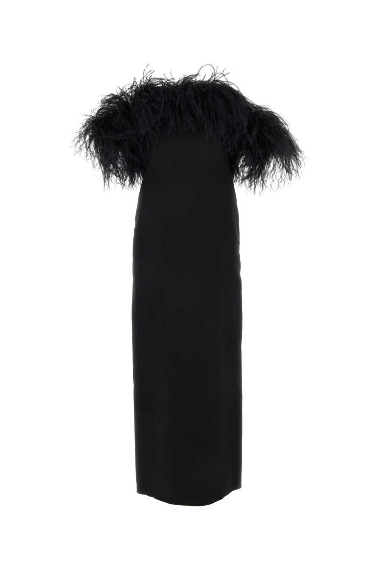 Feather-trimmed Strapless Midi Dress