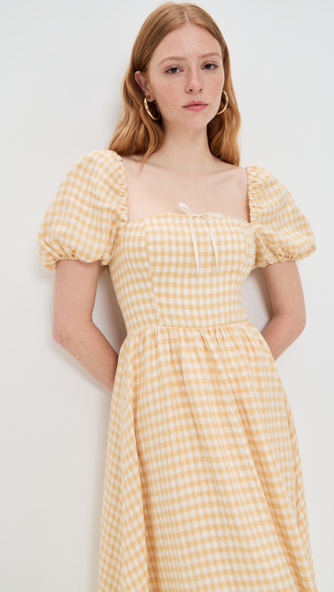 Reformation Marella Linen Dress Sunshine Check
