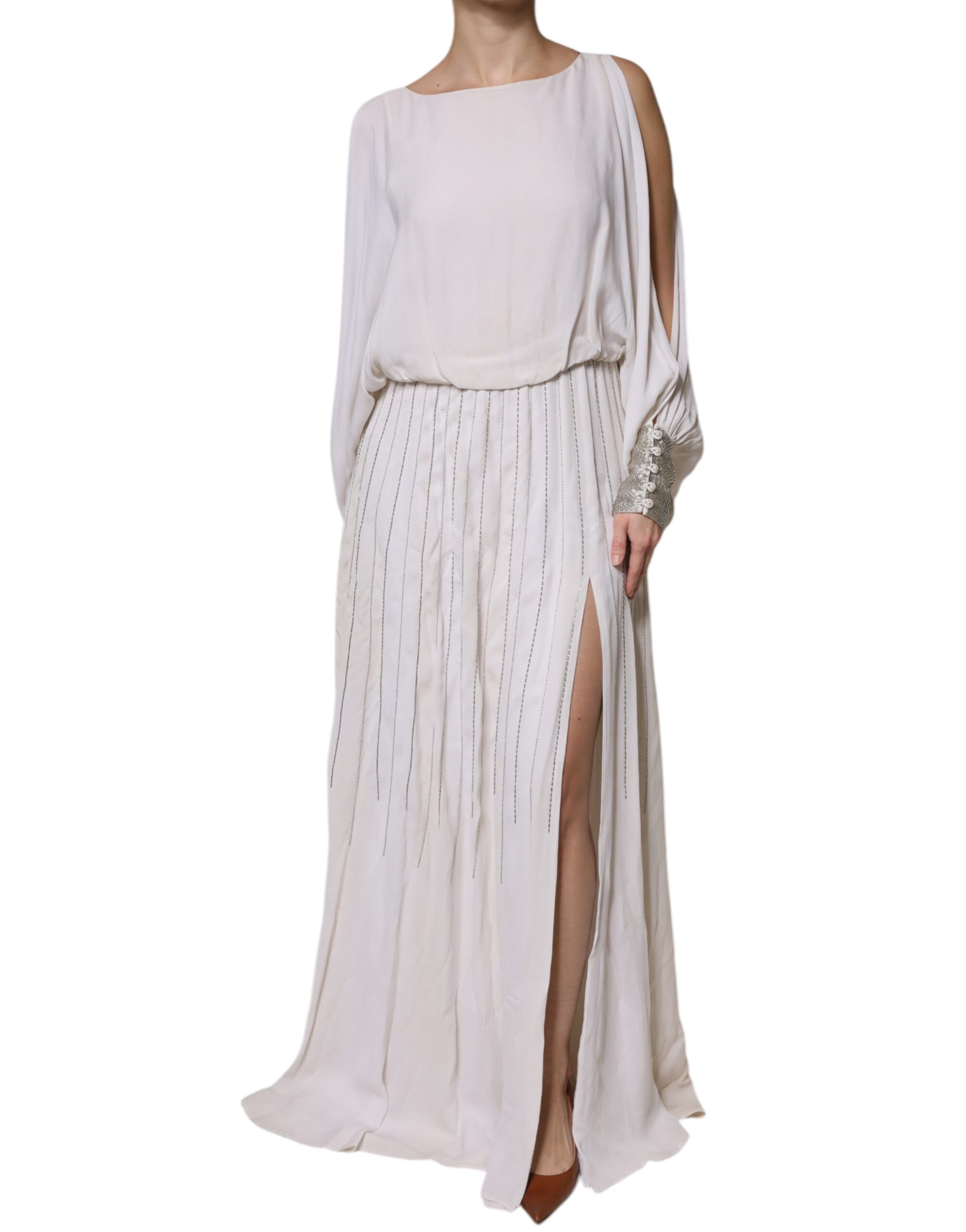 Christian Pellizzari Off White Embellished Long Maxi Women's Dress Pre-Owned