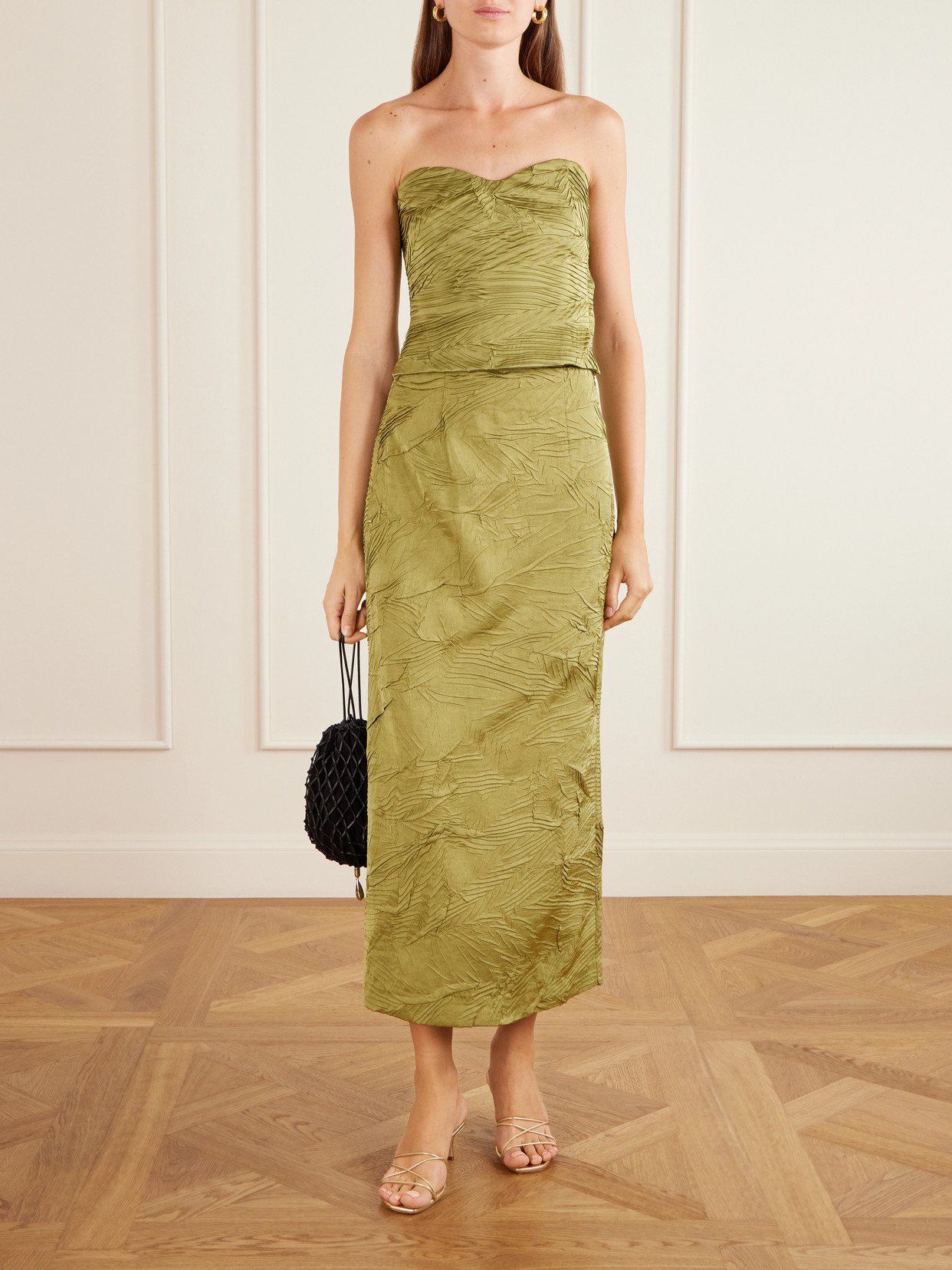 Inez Satin Midi Skirt - Green
