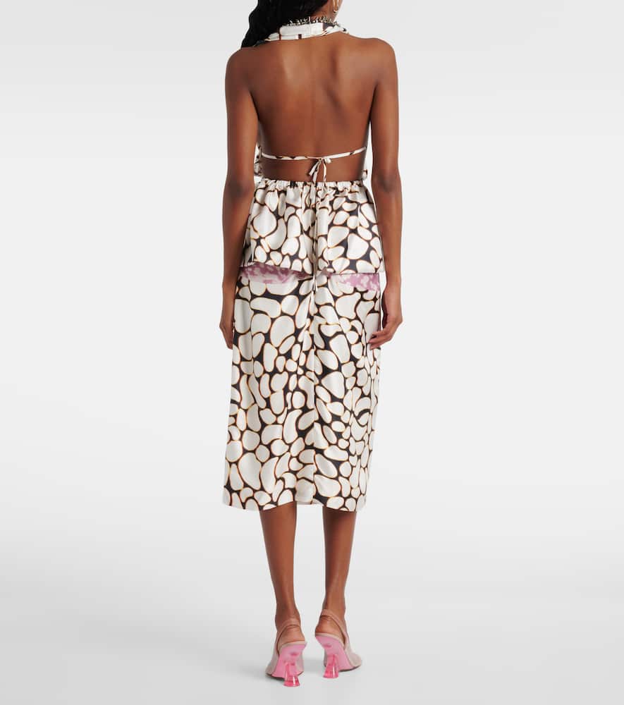 Printed halterneck silk twill top