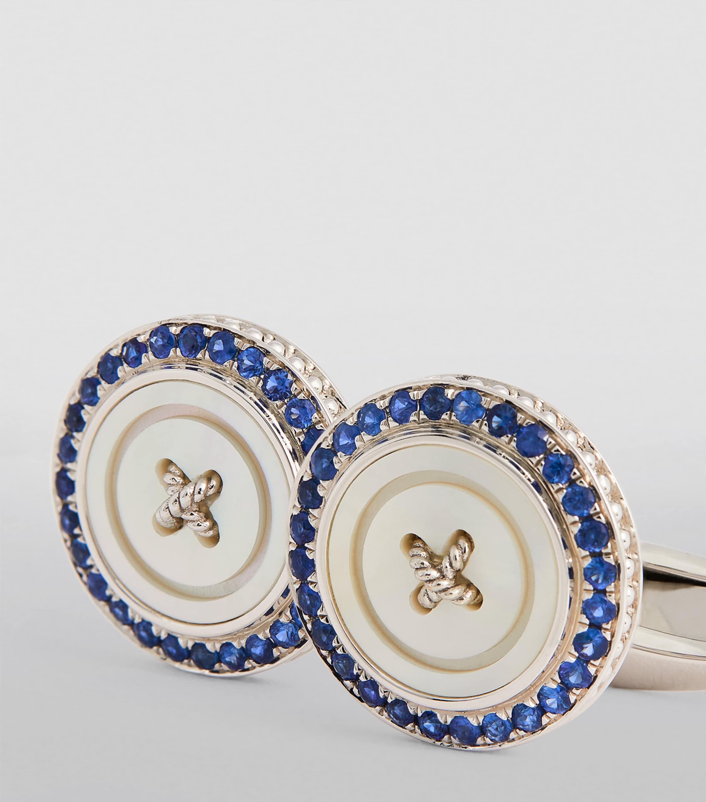 Stainless Steel and Sapphire Button Cufflinks