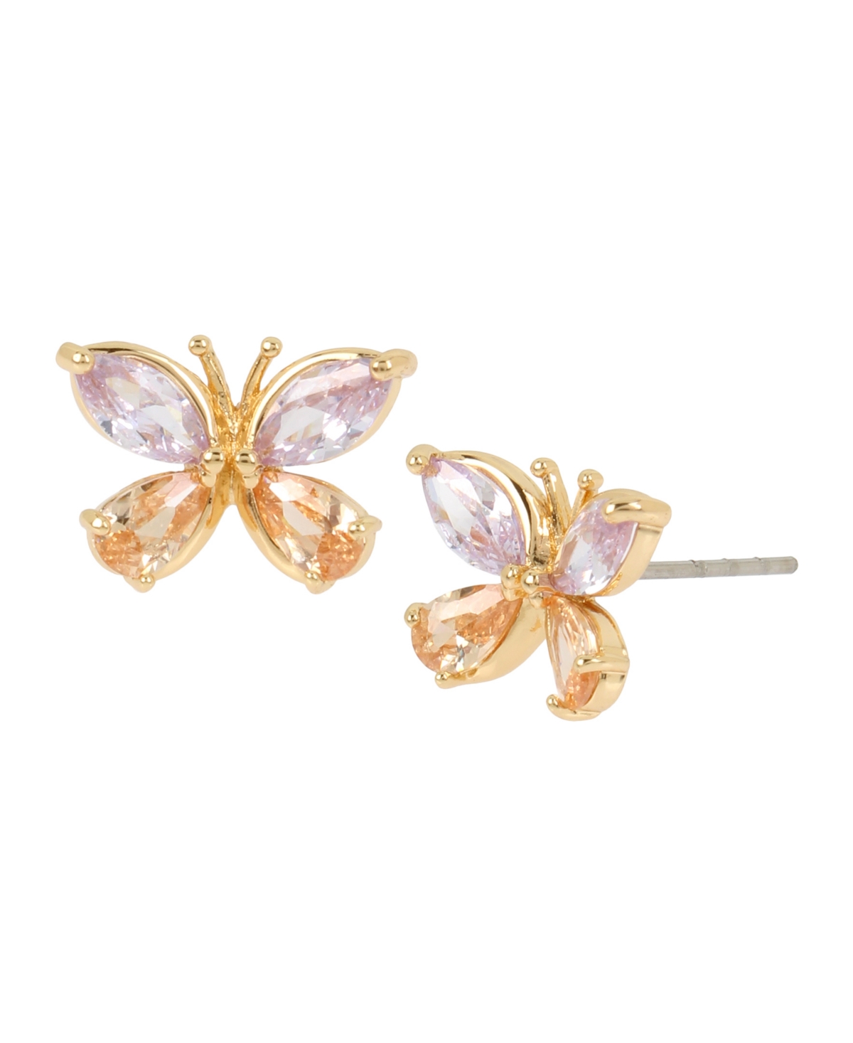 Cubic Zirconia Butterfly Stud Earrings - Crystal, Gold