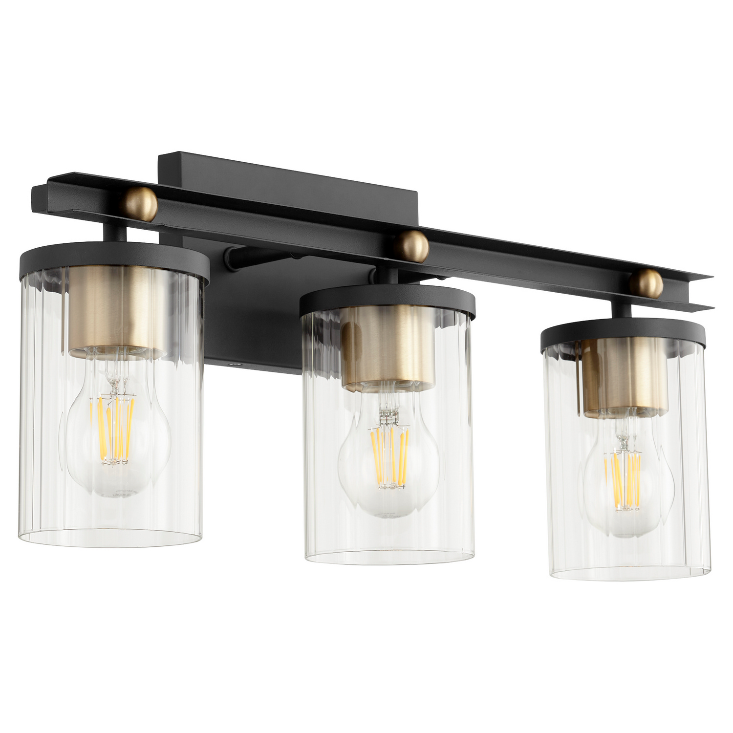 Empire 3-Light Bathroom Vanity Light in Textured Black w with Aged Bra