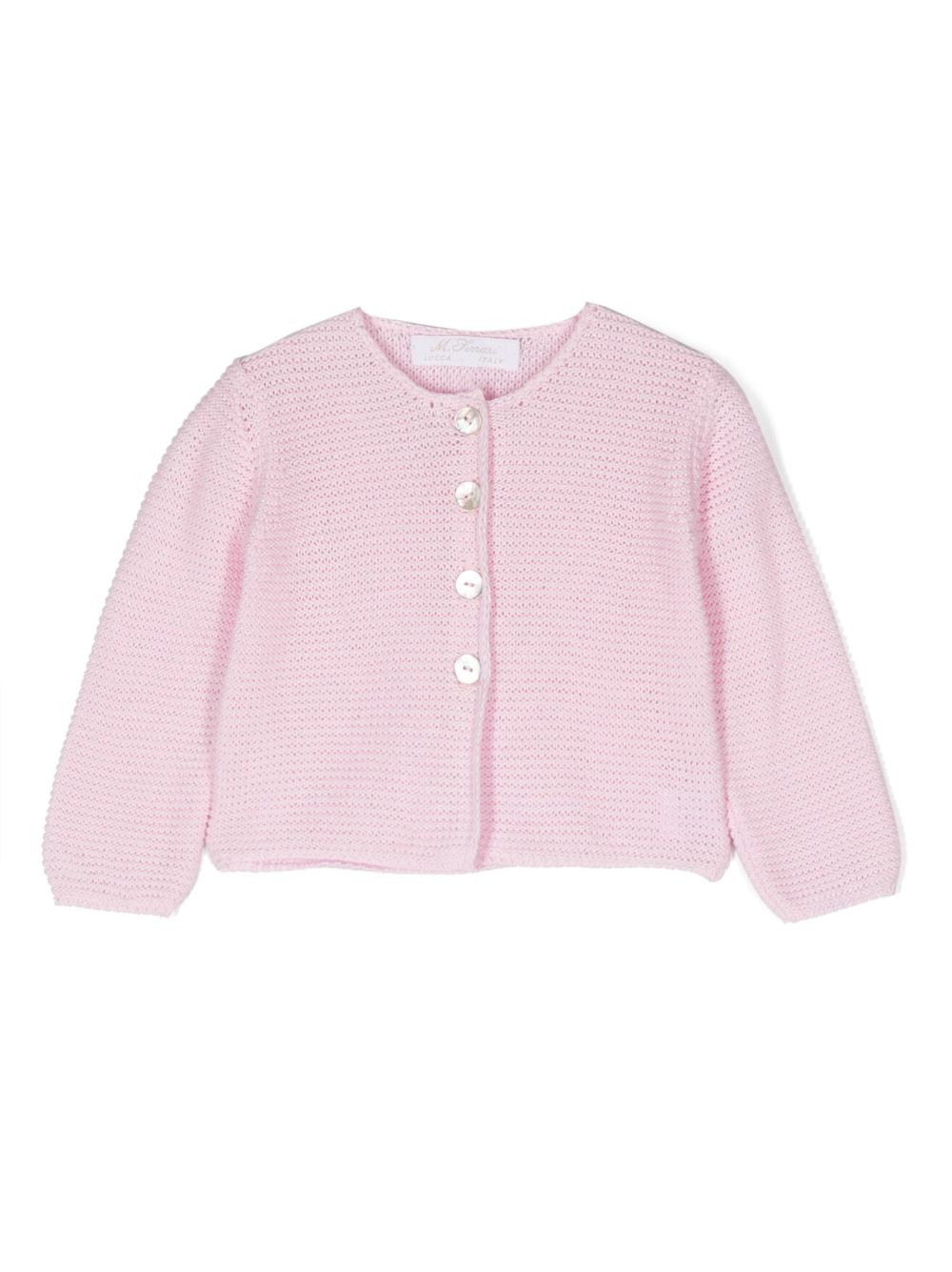 Crochet-knit button-up cardigan - Pink