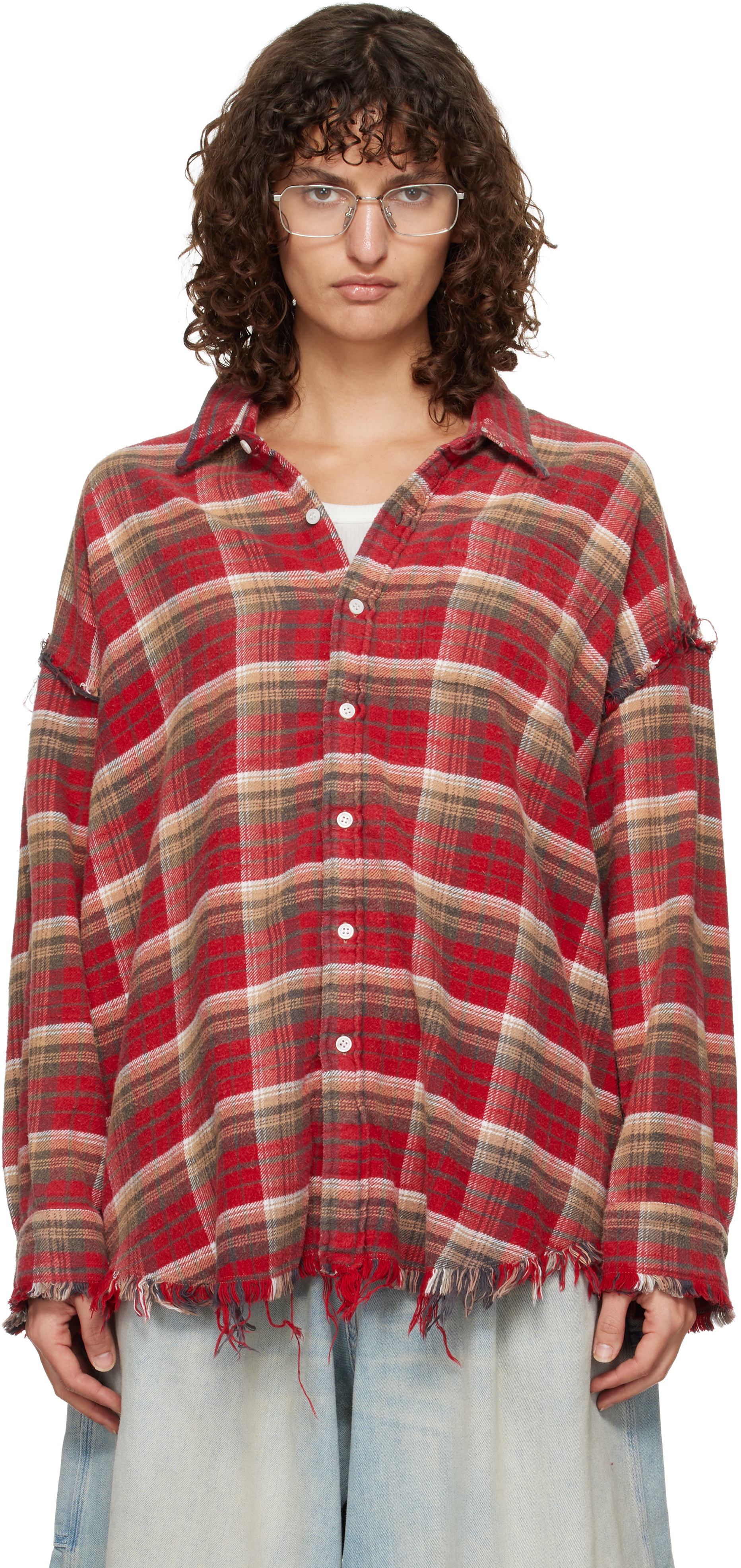 SSENSE Exclusive Red Shredded Seam Drop Neck Shirt