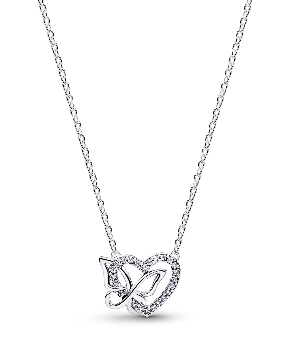 Entwined Heart Butterfly Pendant Necklace - Sterling Silver