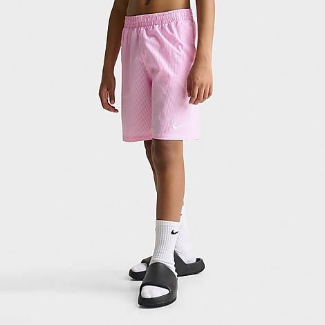 Big Kids Seersucker Ripple Brief-Lined 7" Volley Swim Shorts in Pink Glow