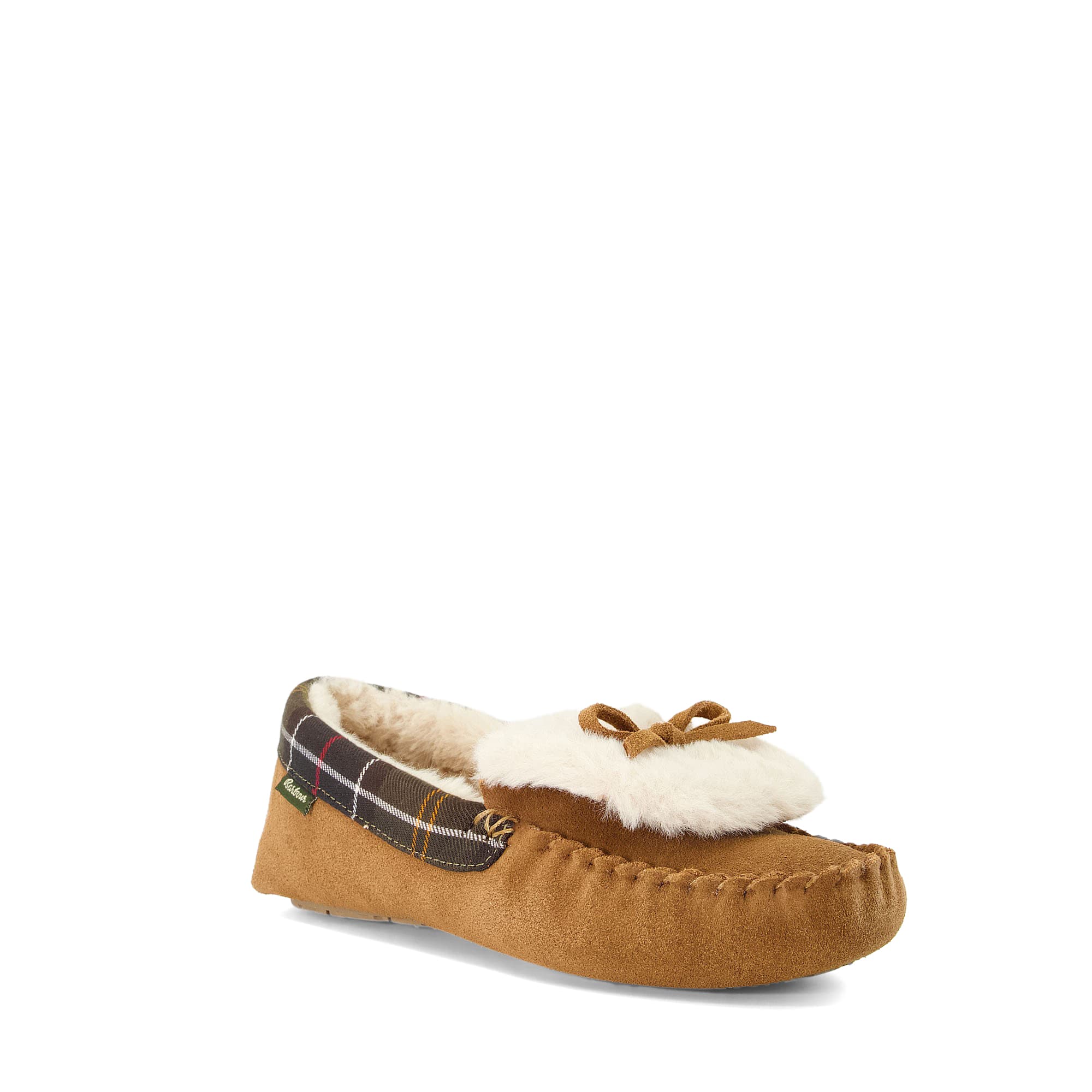Dune London Womens Barbour Ladies Darcie1 - Tartan-Trim Suede Slippers - Tan