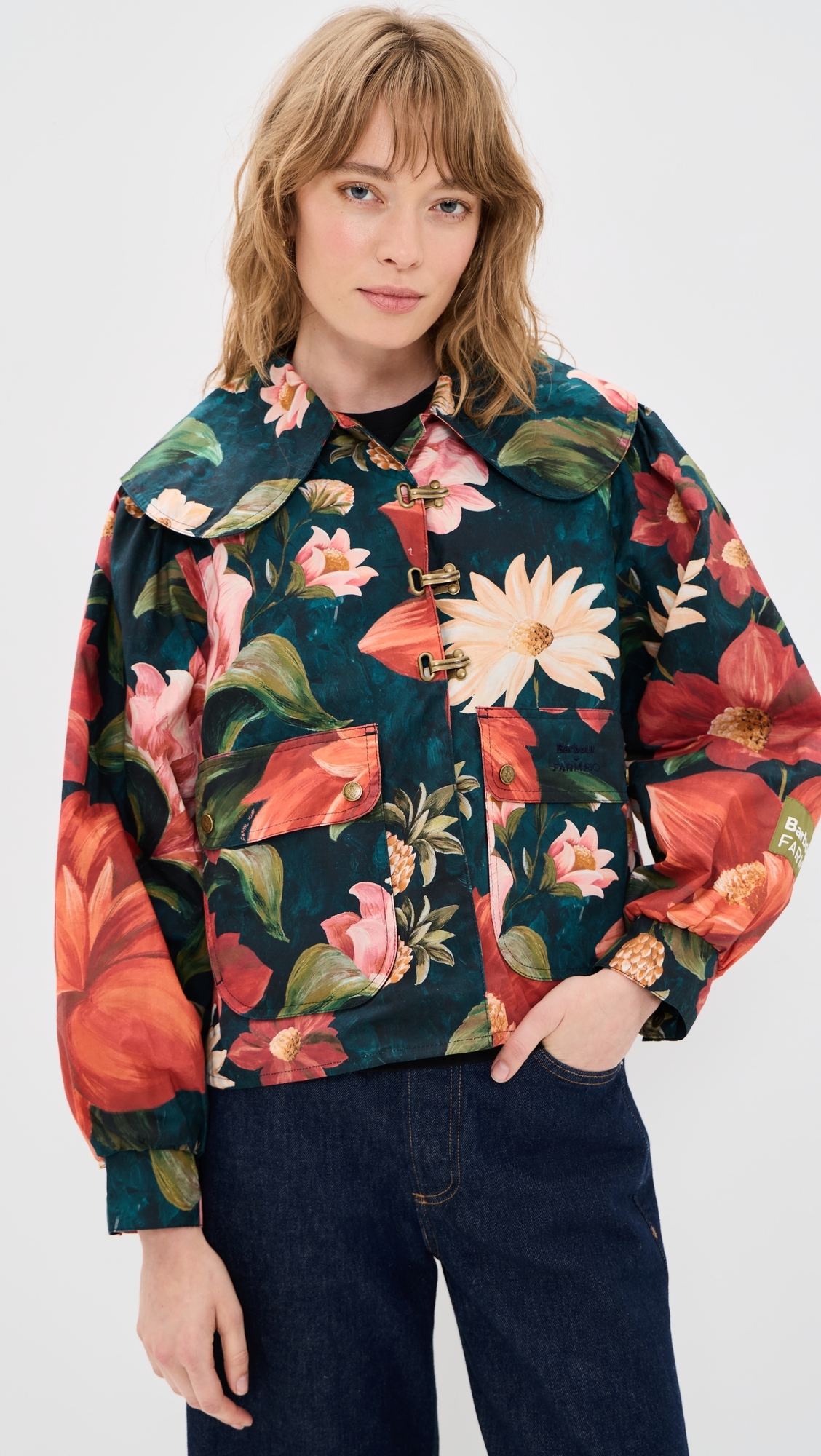 X Farm Rio Wild Casual Jacket Navy Wildflower/Flower Navy