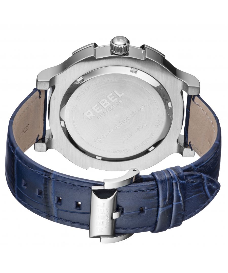 Rebel Mens Brooklyn Bridge Blue Dial Leather Watch - One