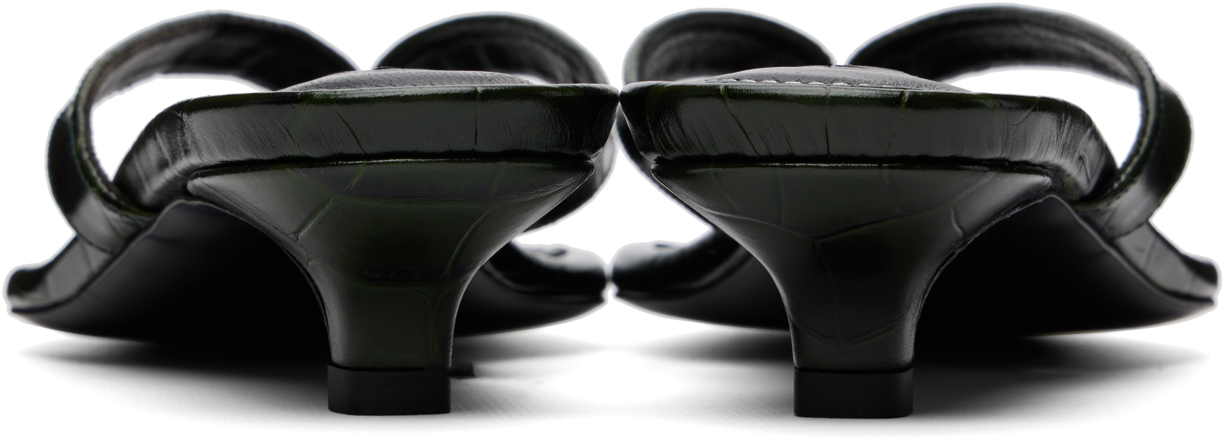 Green Croco-Embossed Flip Flop Heeled Sandals