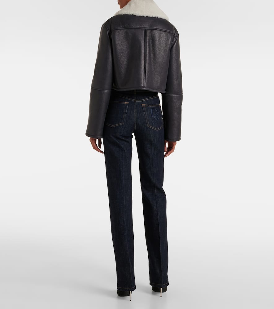 Shearling-trimmed cropped leather jacket