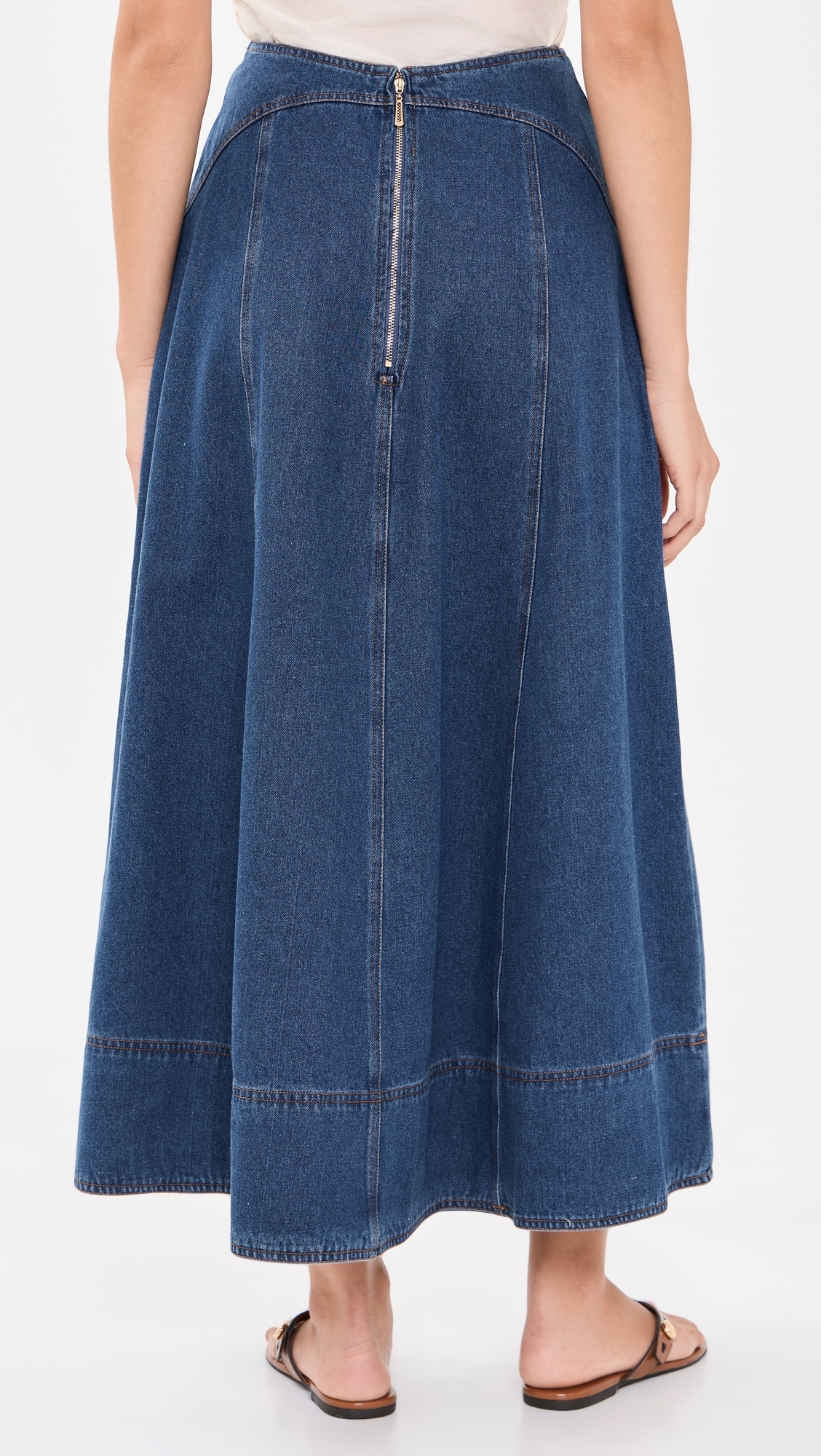 Belt Buckle Detail Denim Midi Skirt Denim Blue
