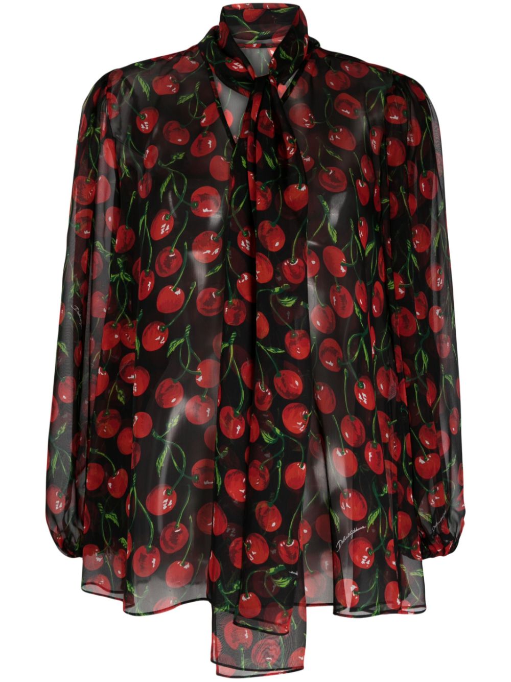 Cherry-print silk blouse - Black