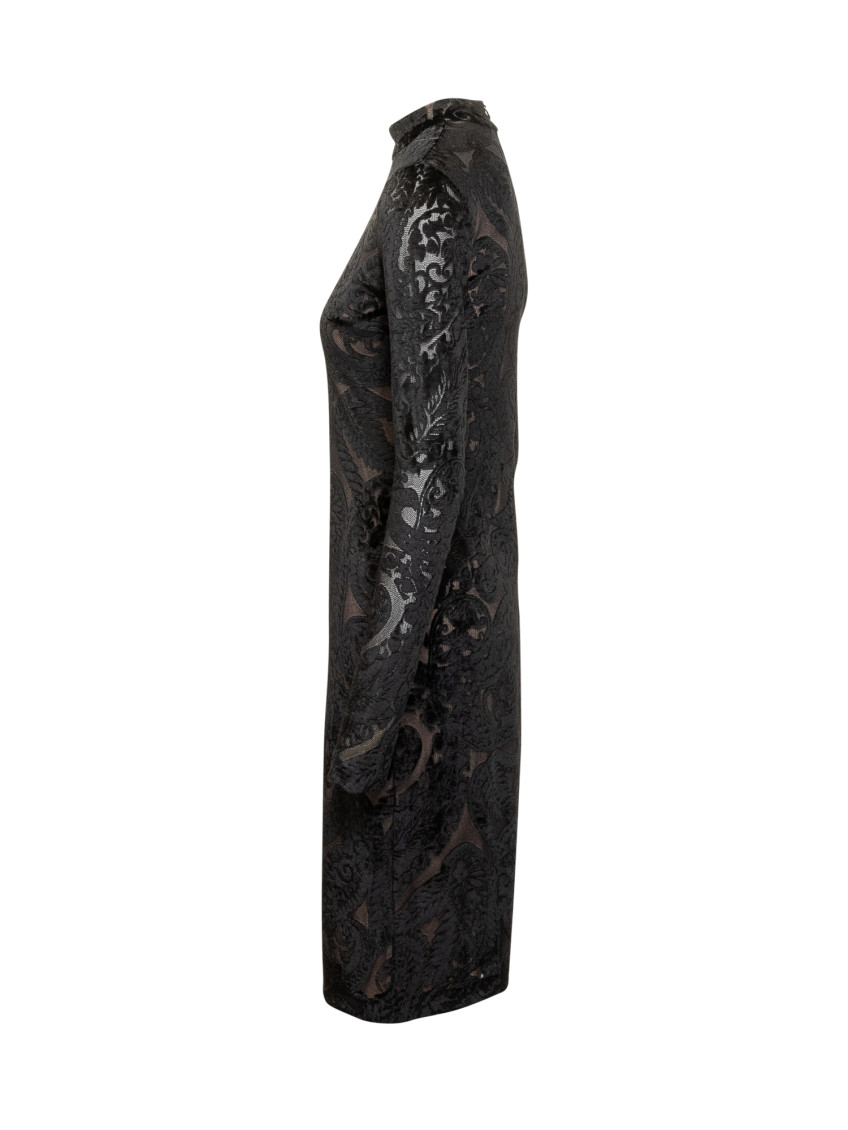 Black Floral Mock Collar Dress