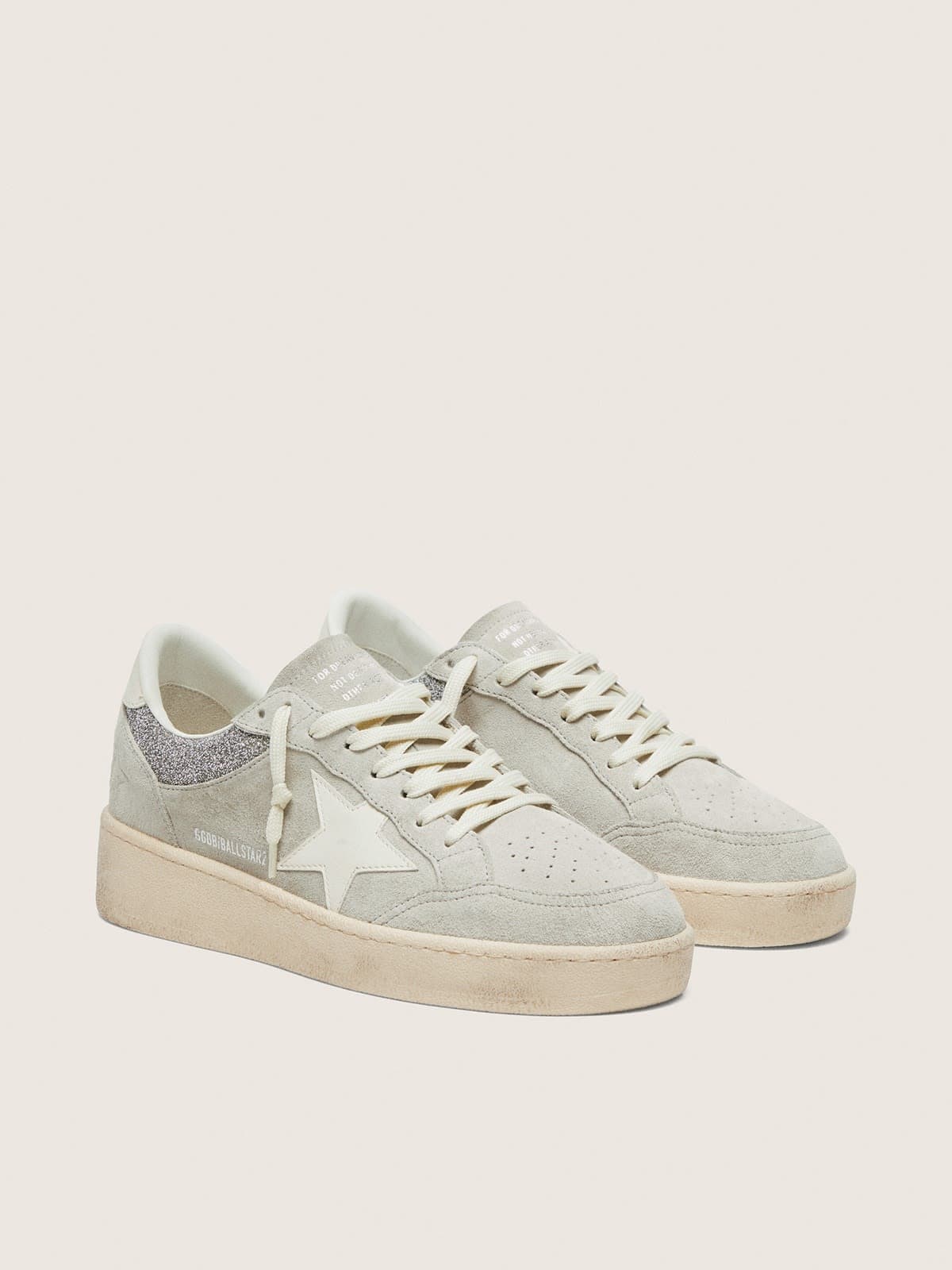 Golden Goose - Women's Ball Star In Light Gray Suede With Star And Glitter Inserts, Woman