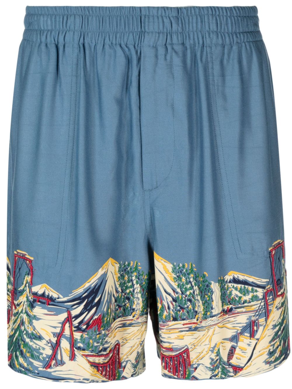 Beaded graphic-print deck shorts - Blue